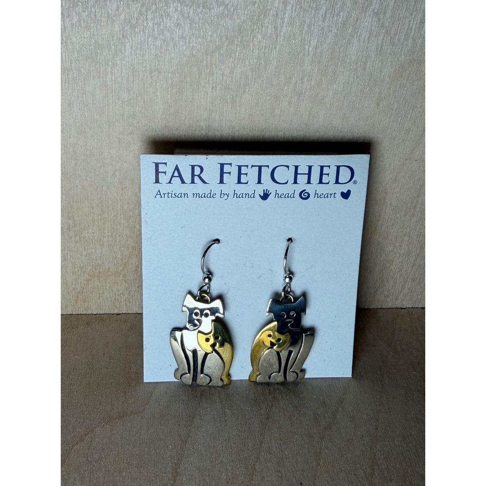 Far Fetched Artisan Mixed Metal Dog and Cat Best Friend Wire Earrings E-042N